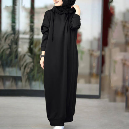 Women's Hooded Long Dress with Pockets
