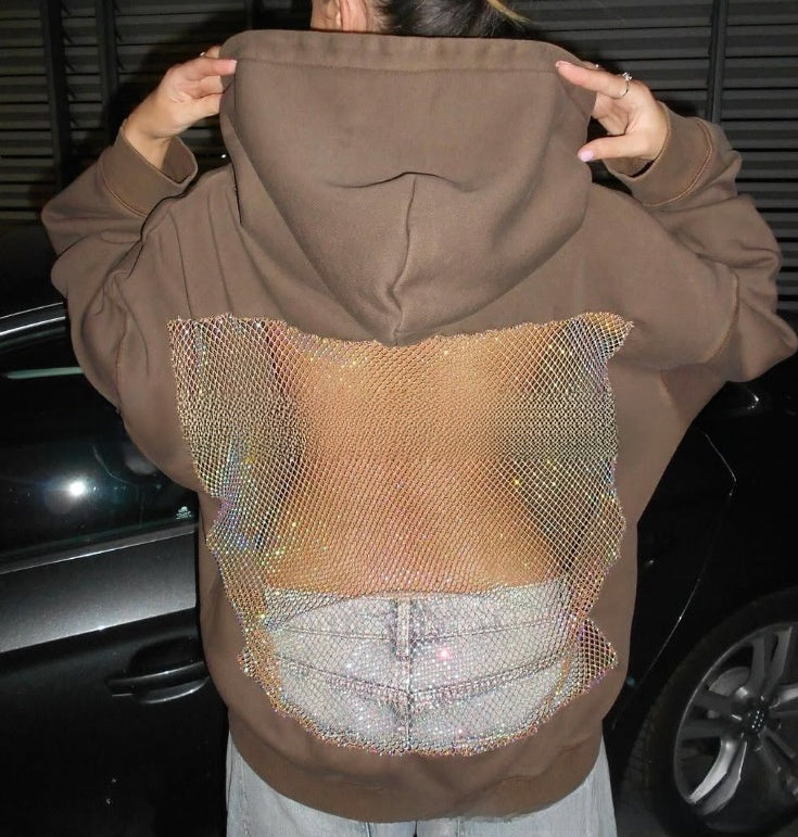 Women's Hooded Long Sleeve Mesh Sweatshirt