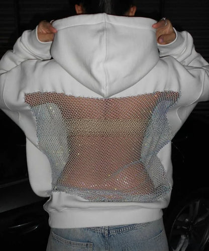 Women's Hooded Long Sleeve Mesh Sweatshirt