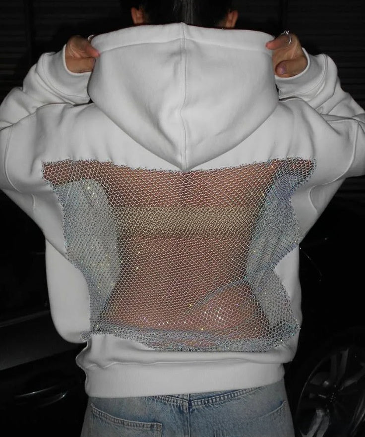 Women's Hooded Long Sleeve Mesh Sweatshirt