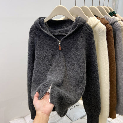 Women's Hooded Ribbed Knit Cardigan