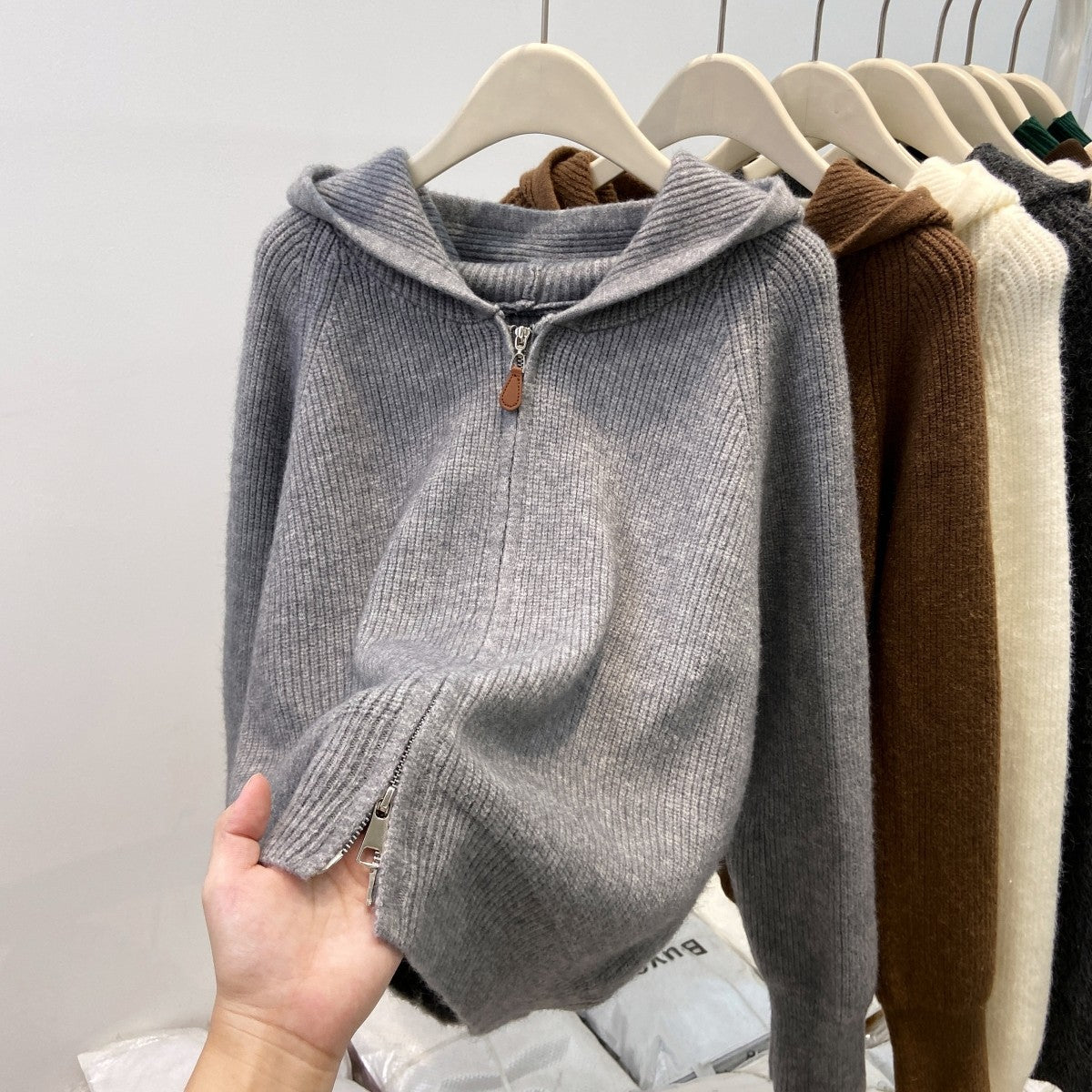 Women's Hooded Ribbed Knit Cardigan