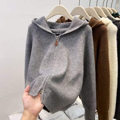 Women's Hooded Ribbed Knit Cardigan