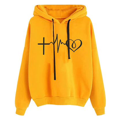 Women's Hooded Sweatshirt Loose Fit Printed Pullover