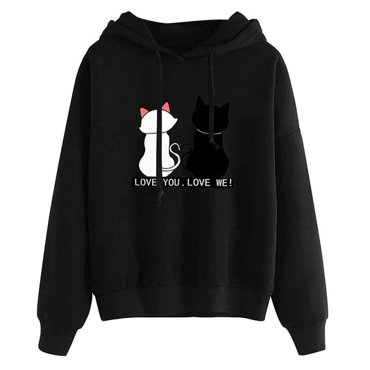 Women's Hooded Sweatshirt Loose Fit Printed Pullover