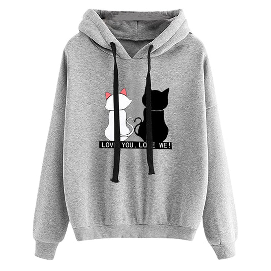 Women's Hooded Sweatshirt Loose Fit Printed Pullover