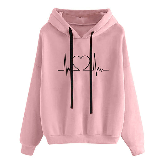 Women's Hooded Sweatshirt Loose Fit Printed Pullover