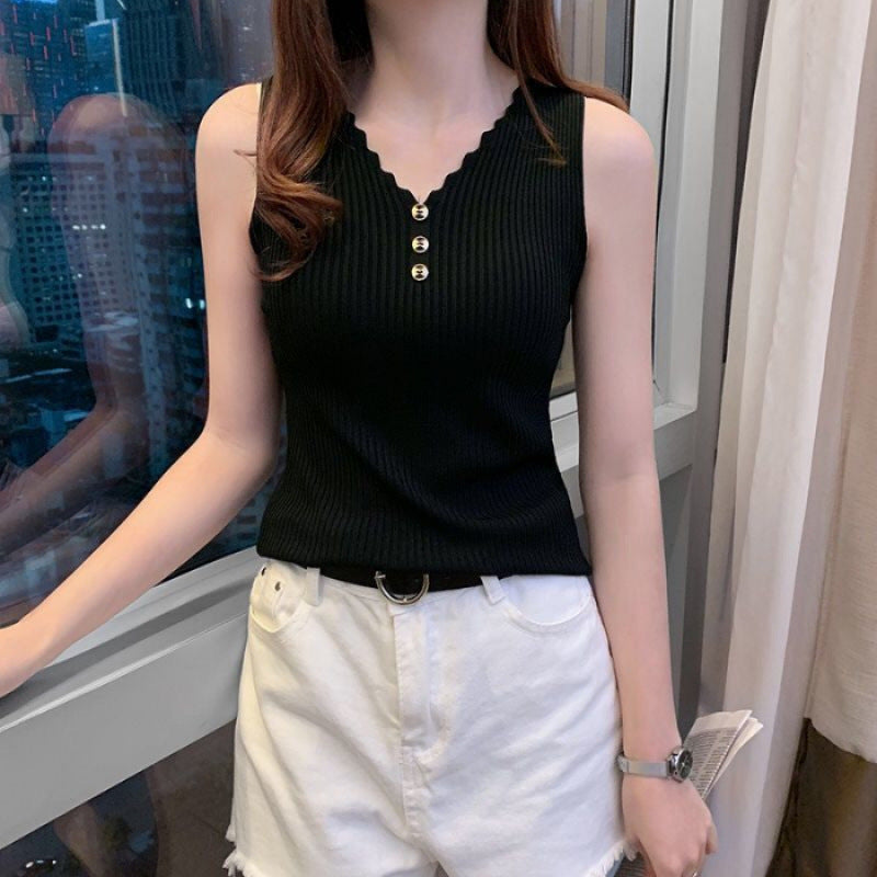 Women's Ice Silk Knitted Sleeveless Top