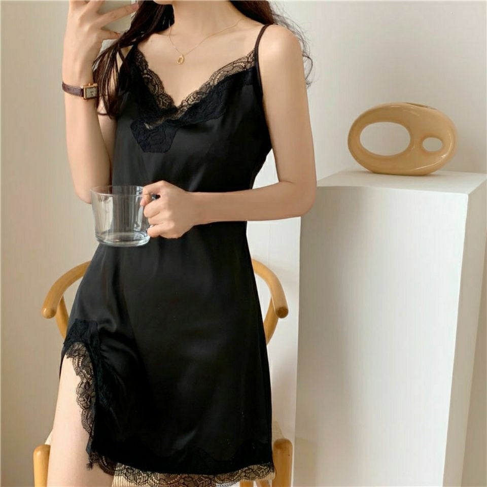 Women's Ice Silk Pajama Nightgown, Sexy Home Dress
