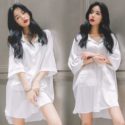Women's Ice Silk Pajama Nightgown, Sexy Home Dress