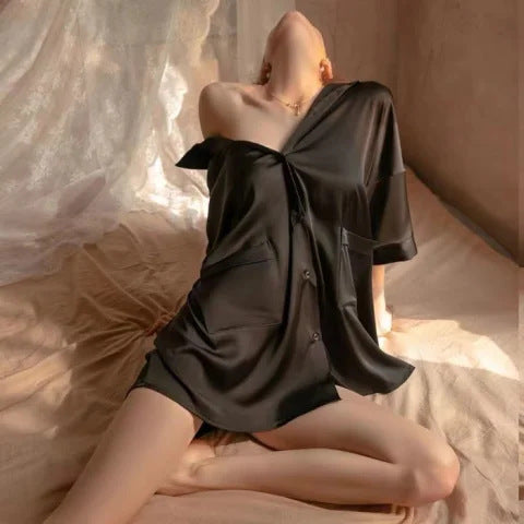 Women's Ice Silk Pajama Nightgown, Sexy Home Dress
