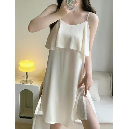 Women's Ice Silk Pajama Nightgown, Sexy Home Dress