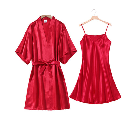 Women's Ice Silk Sleeveless V-neck Pajama Dress Set
