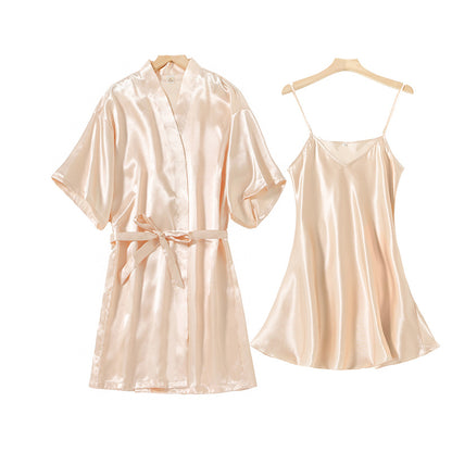Women's Ice Silk Sleeveless V-neck Pajama Dress Set