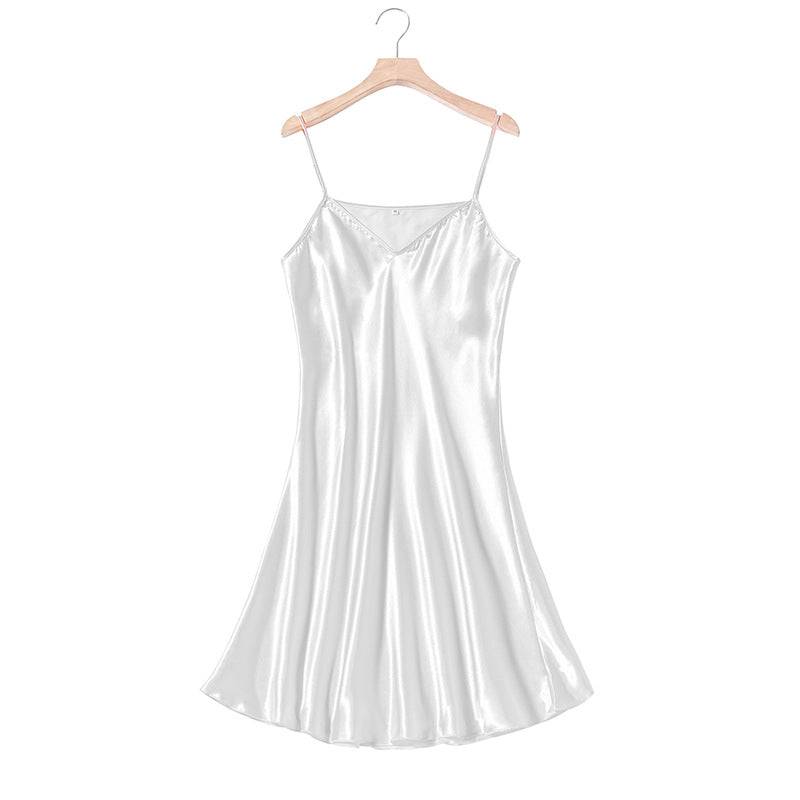 Women's Ice Silk Sleeveless V-neck Pajama Dress Set