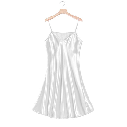 Women's Ice Silk Sleeveless V-neck Pajama Dress Set