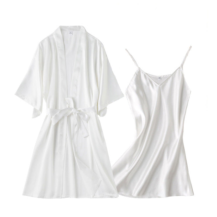 Women's Ice Silk Sleeveless V-neck Pajama Dress Set