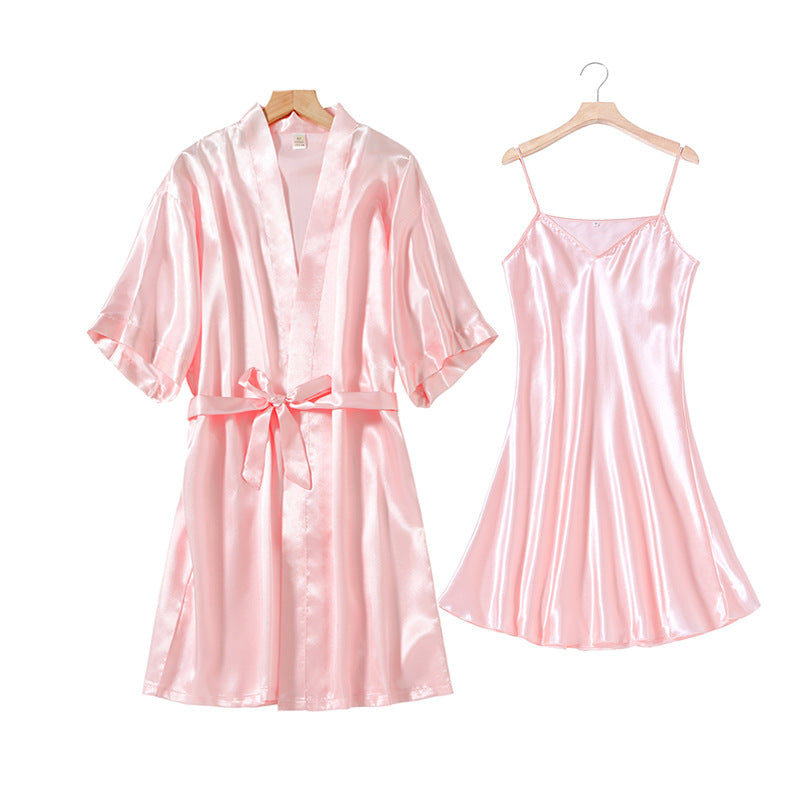 Women's Ice Silk Sleeveless V-neck Pajama Dress Set