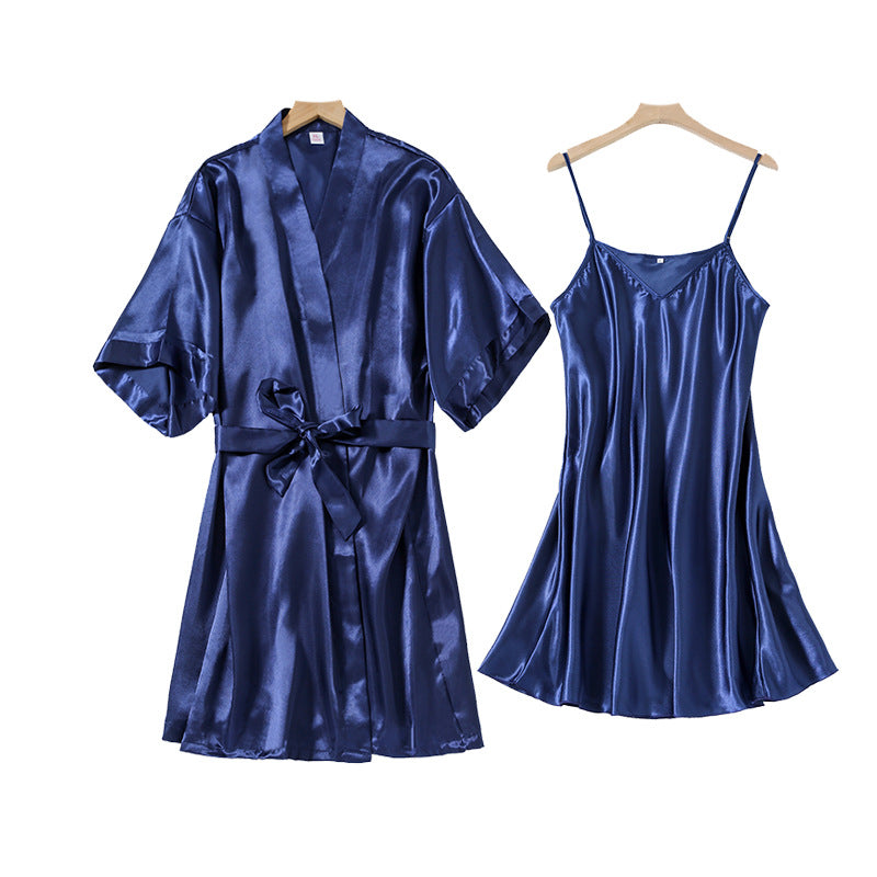 Women's Ice Silk Sleeveless V-neck Pajama Dress Set