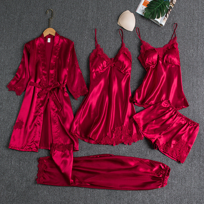 Women's Ice Silk V-Neck Pajama Set