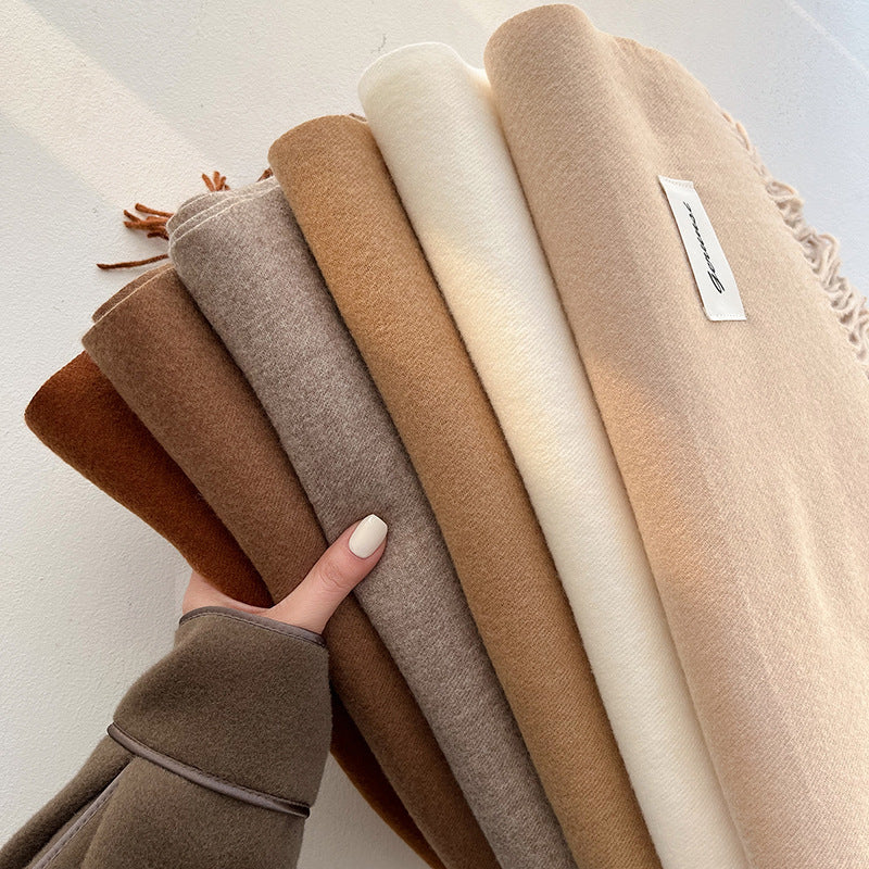 Women's Imitation Cashmere Scarf Solid Color Tassel Shawl