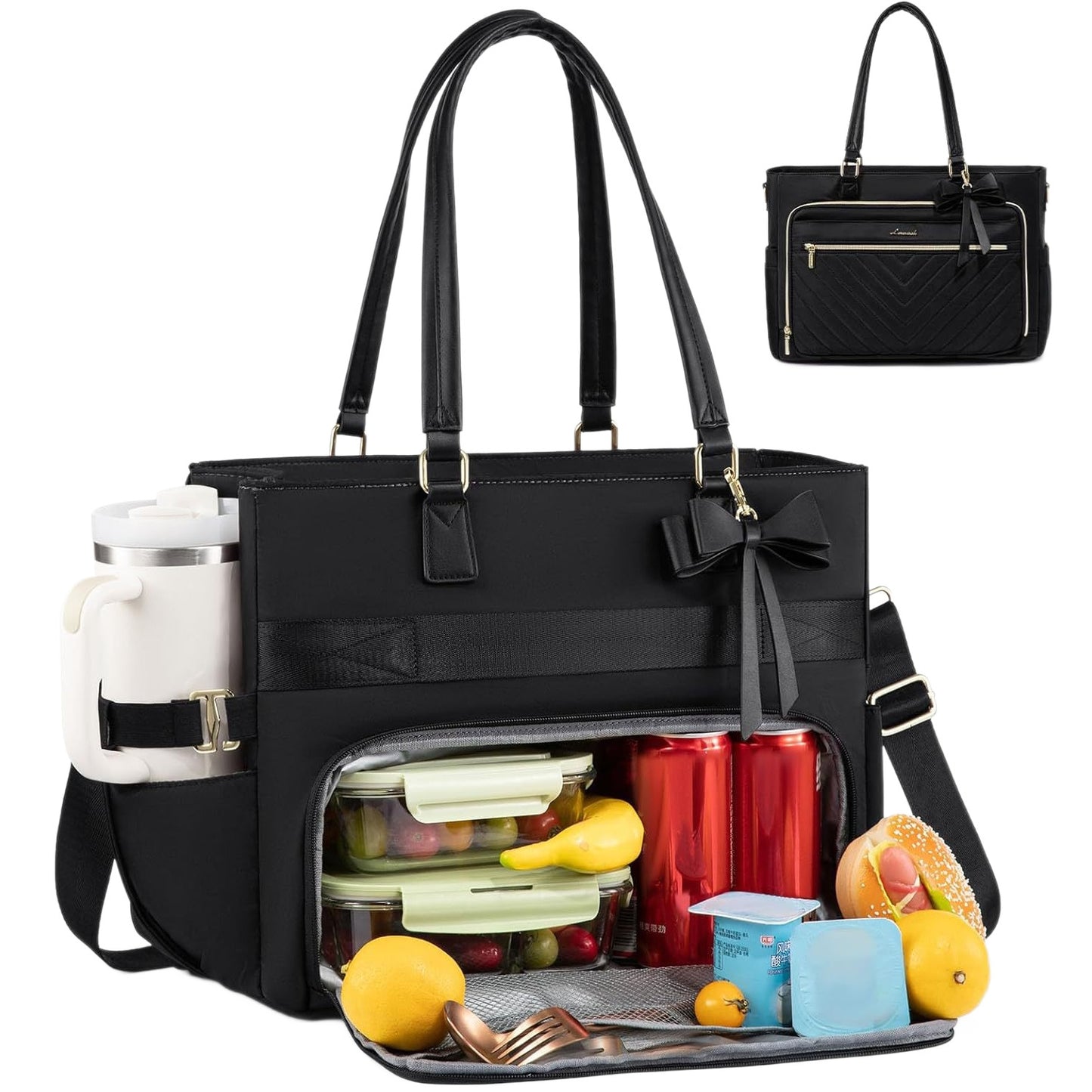 Women's Insulated Lunch Tote Bag with Cup Holder