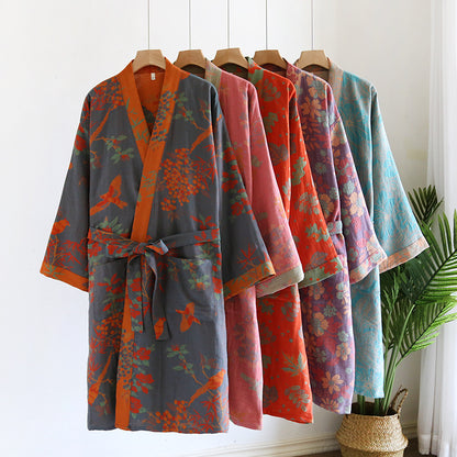 Women's Japanese Style Cotton Gauze Kimono Nightgown