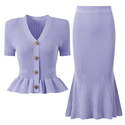 Women's Knit Cardigan and Skirt Set