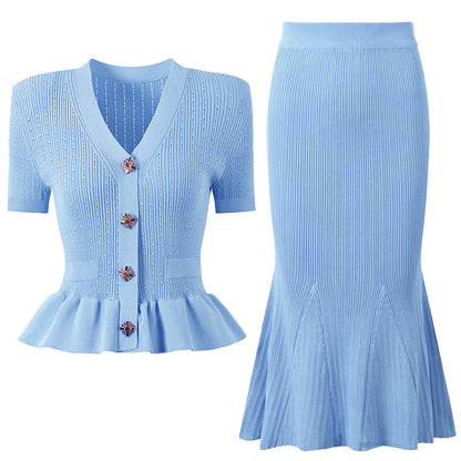 Women's Knit Cardigan and Skirt Set