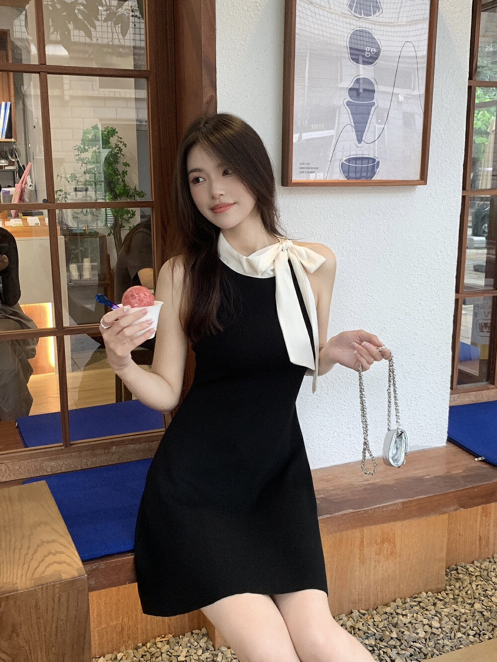 Women's Knit Dress with Tie Design
