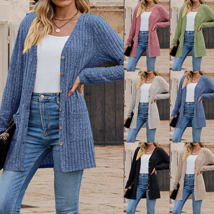 Women's Knitted Cardigan Long Sleeve Slim Fit V-Neck