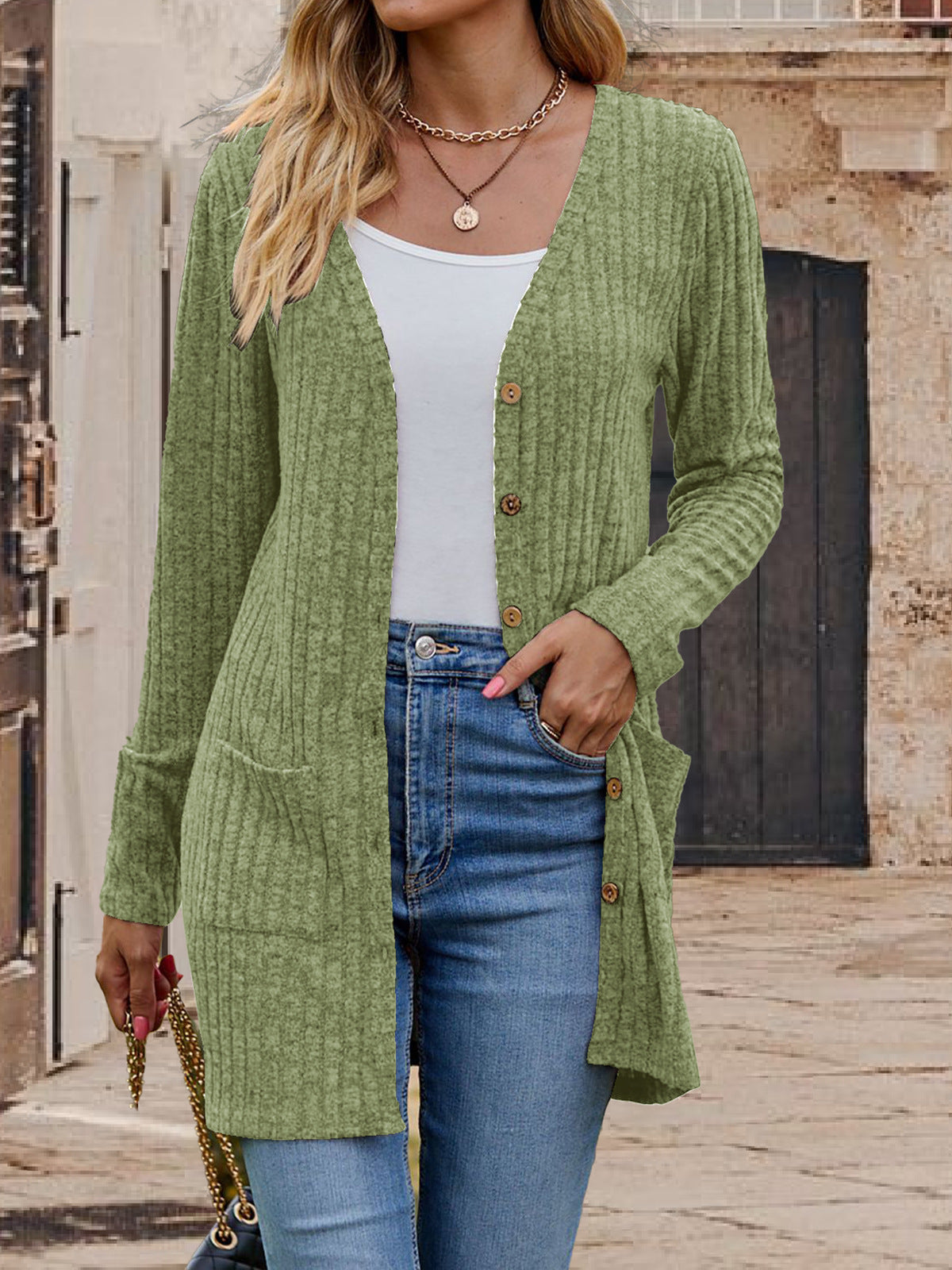 Women's Knitted Cardigan Long Sleeve Slim Fit V-Neck