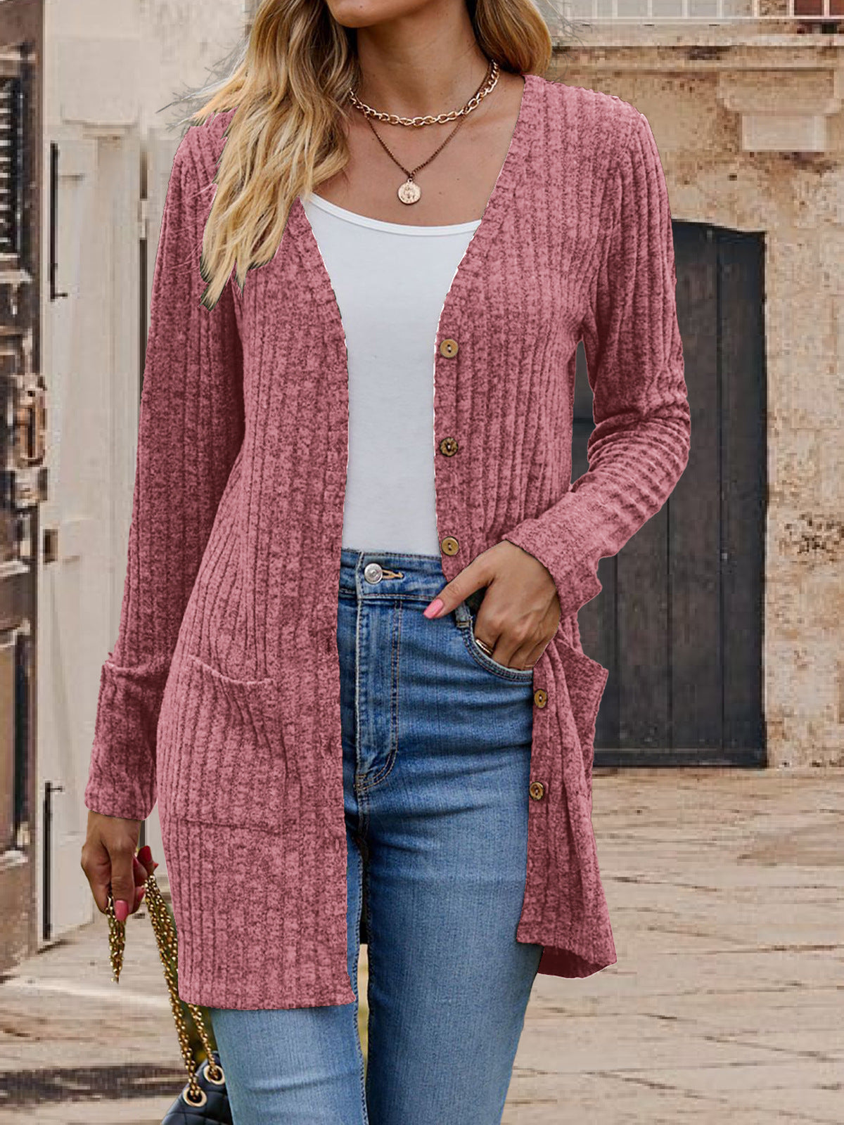 Women's Knitted Cardigan Long Sleeve Slim Fit V-Neck