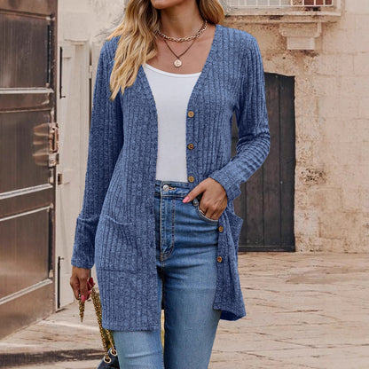 Women's Knitted Cardigan Long Sleeve Slim Fit V-Neck