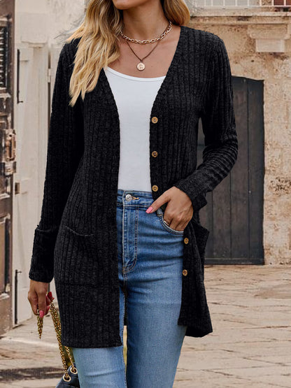 Women's Knitted Cardigan Long Sleeve Slim Fit V-Neck