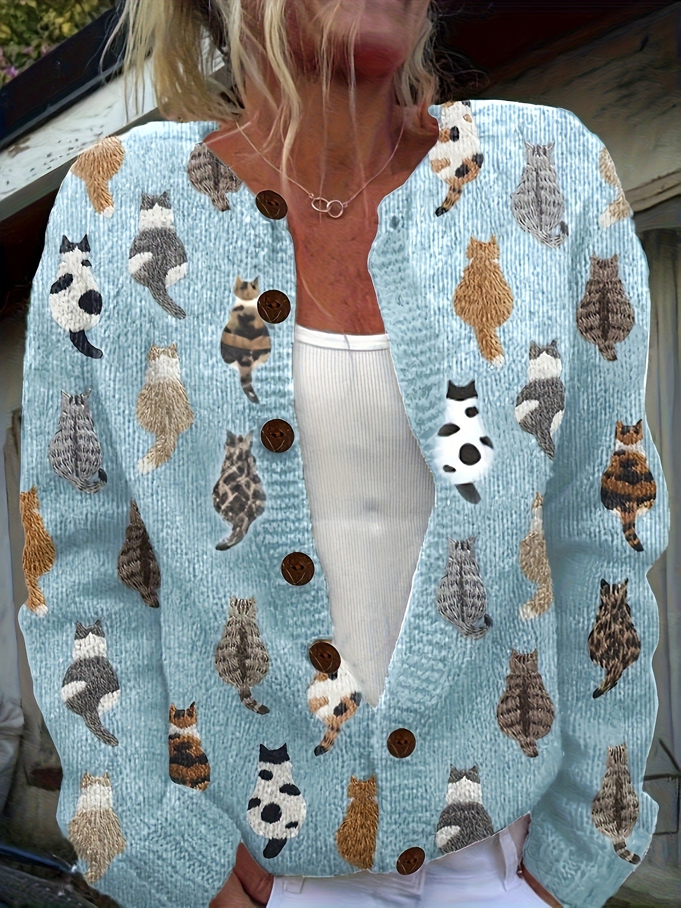 Women’s Knitted Cardigan – Oversized, Relaxed-Fit, Single-Breasted, Long-Sleeve Sweater Jacket