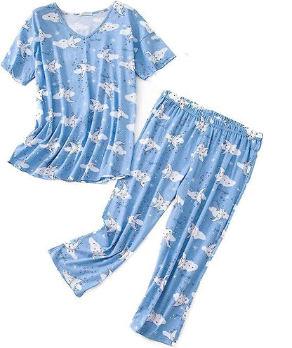 Women's Knitted Cotton Pajamas Set with Animal Print
