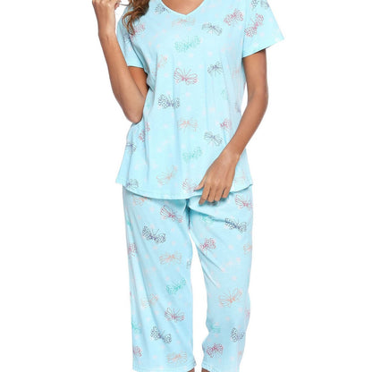 Women's Knitted Cotton Pajamas Set with Animal Print