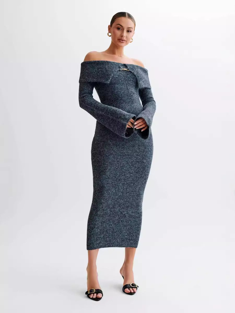 Women's Knitted One-Shoulder Slim Dress