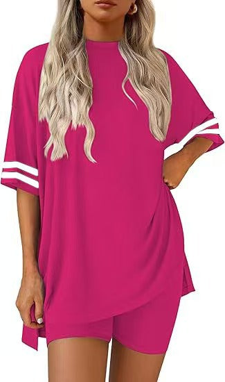 Women's Knitted Short Sleeve T-Shirt and Shorts