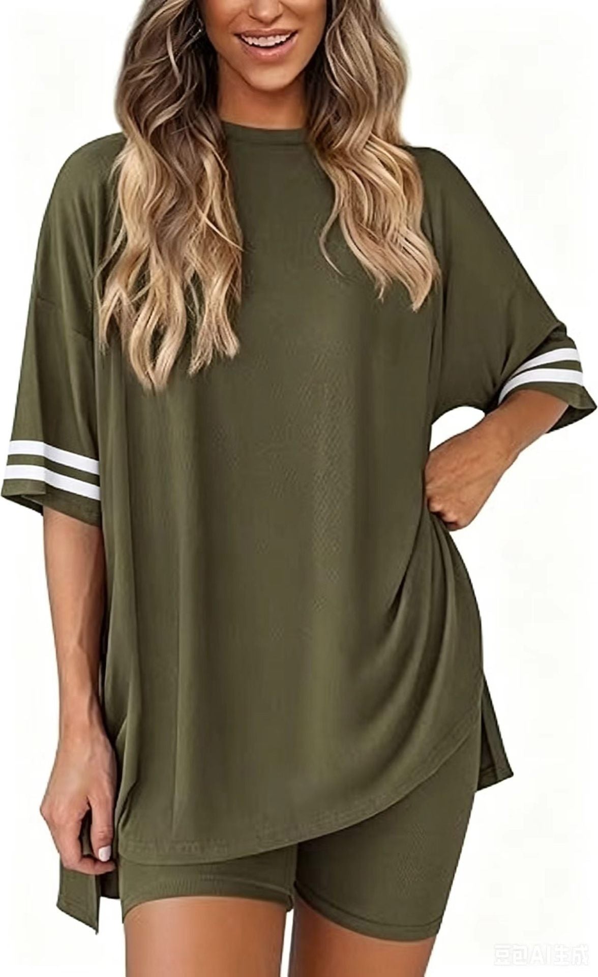 Women's Knitted Short Sleeve T-Shirt and Shorts