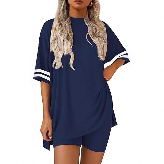 Women's Knitted Short Sleeve T-Shirt and Shorts