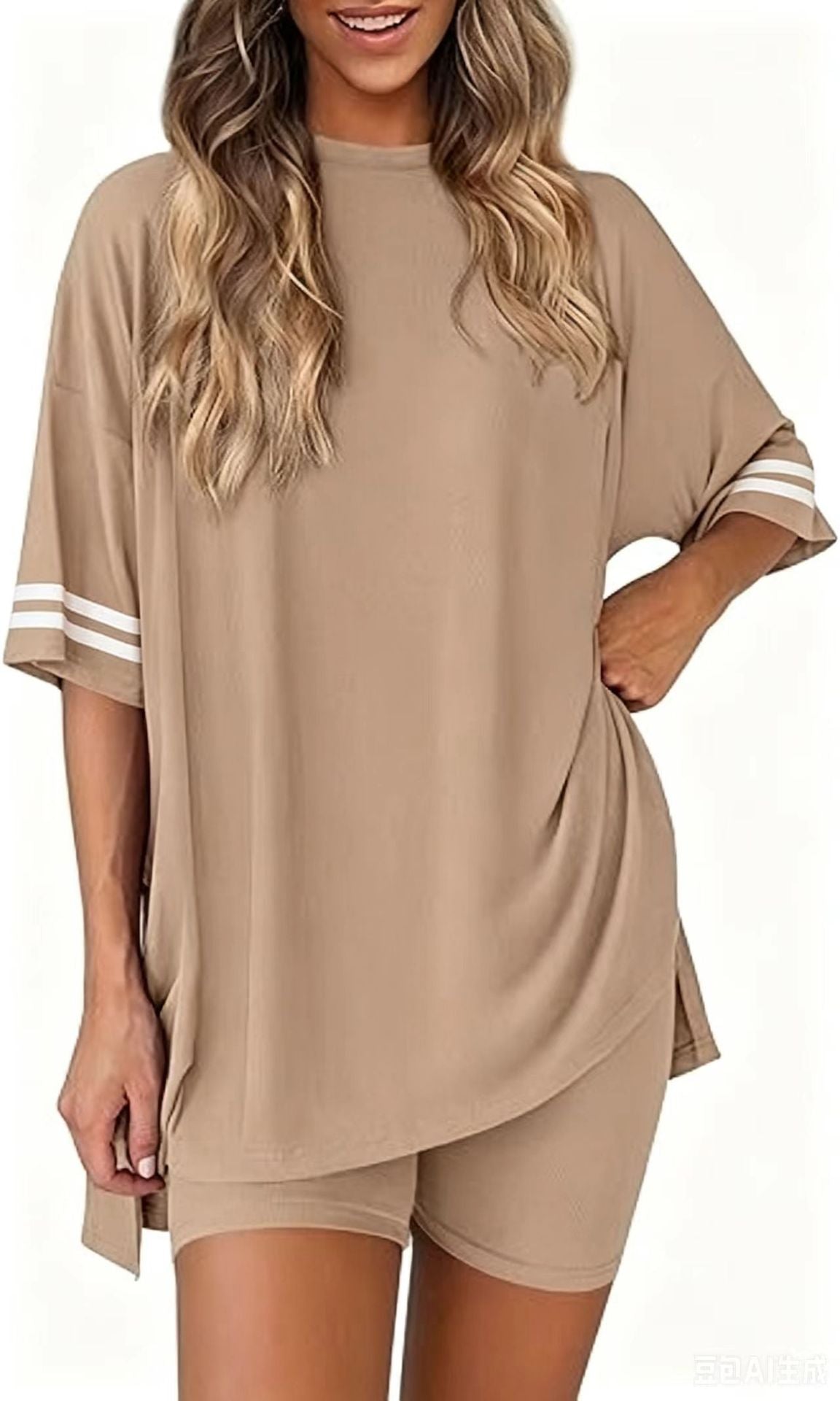 Women's Knitted Short Sleeve T-Shirt and Shorts