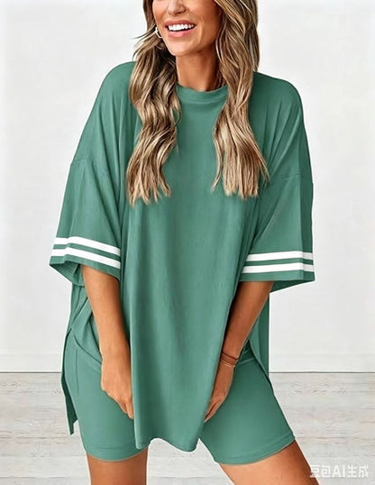Women's Knitted Short Sleeve T-Shirt and Shorts