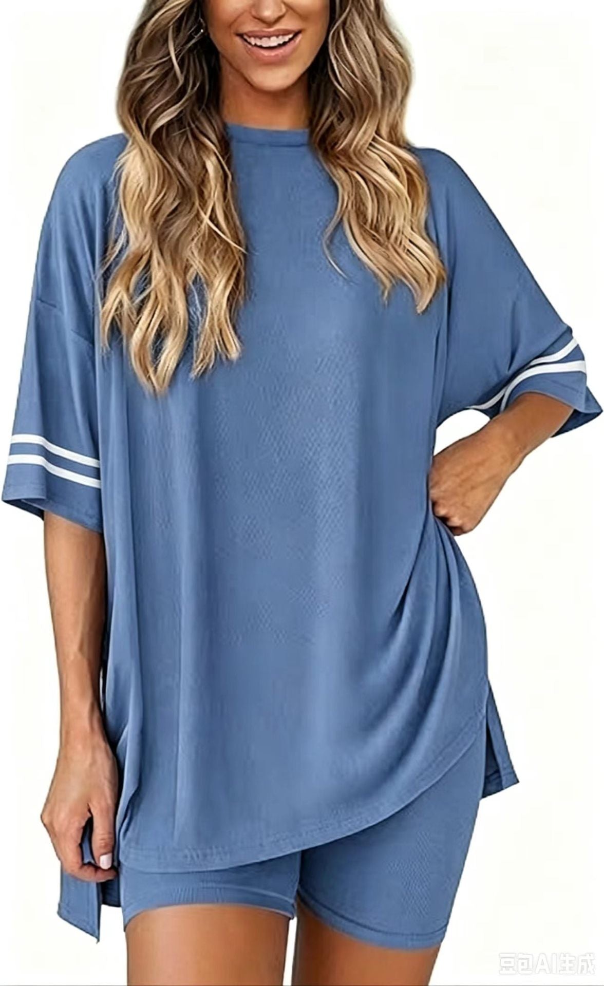 Women's Knitted Short Sleeve T-Shirt and Shorts