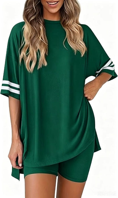 Women's Knitted Short Sleeve T-Shirt and Shorts