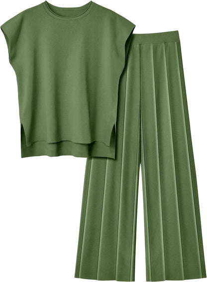 Women's Knitted Vest and Wide-Leg Pants Set