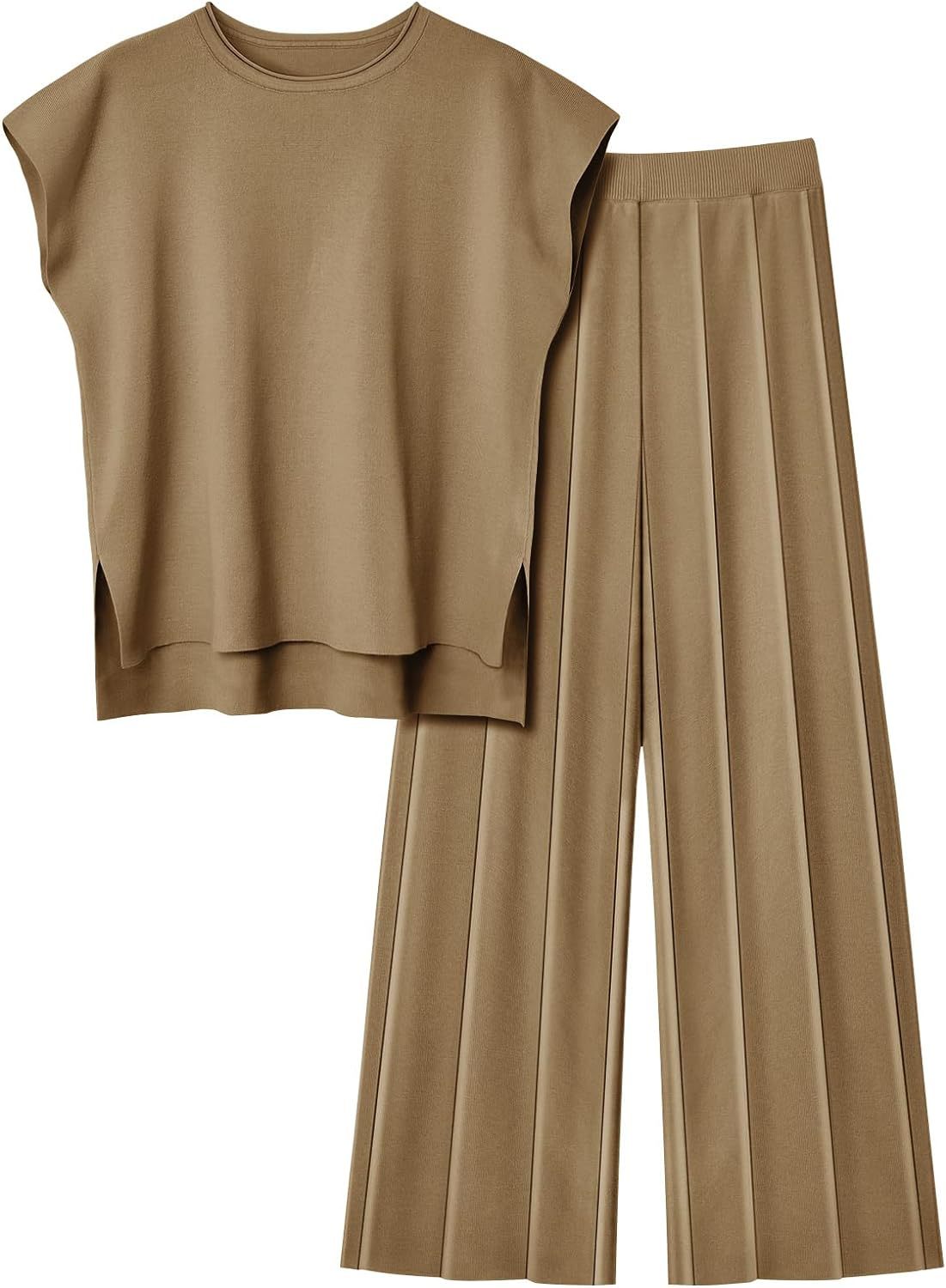Women's Knitted Vest and Wide-Leg Pants Set