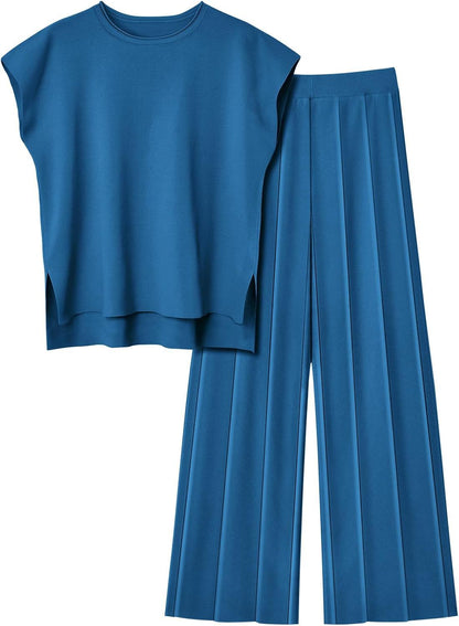 Women's Knitted Vest and Wide-Leg Pants Set