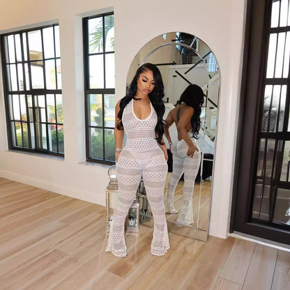 Women's Lace Hollow-out High Waist Jumpsuit